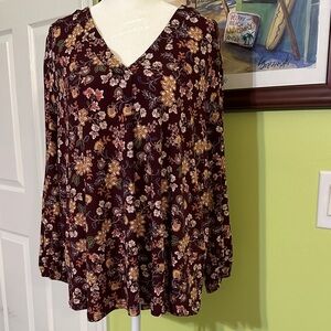 Vince Camuto Floral V-Neck Blouse - Burgundy